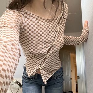 Source Unknown diagonal button checkered top